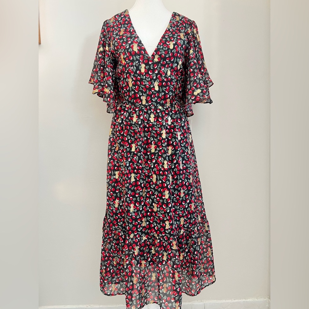 Axara Paris Cherry Pineapple Print Chiffon Dress Size S NWT